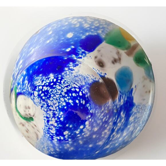 9.5” Blown Glass Tulip Flutter Vase Vintage Joska Germany White & Blue Swirl - Picture 6 of 7